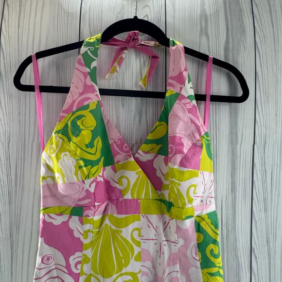 LILLY PULITZER White Multicolor Summer Patchwork Halter Dress Size 2 Sirens - Picture 5 of 10